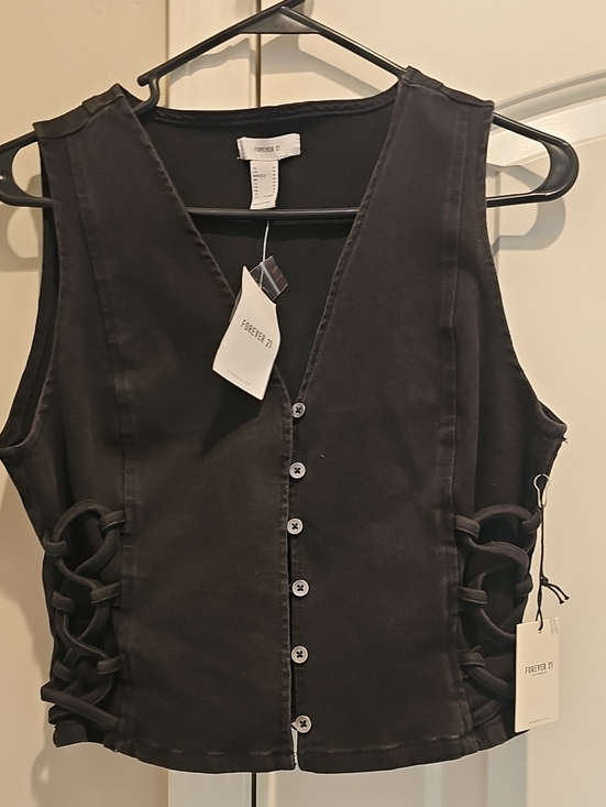 Forever 21 Tops - Forever 21 Black Lace-Up Button Front Vest